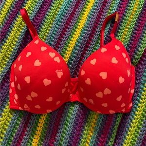 Red Heart Bra PINK Victoria’s Secret NWT  34DD Push-Up Front Clasp